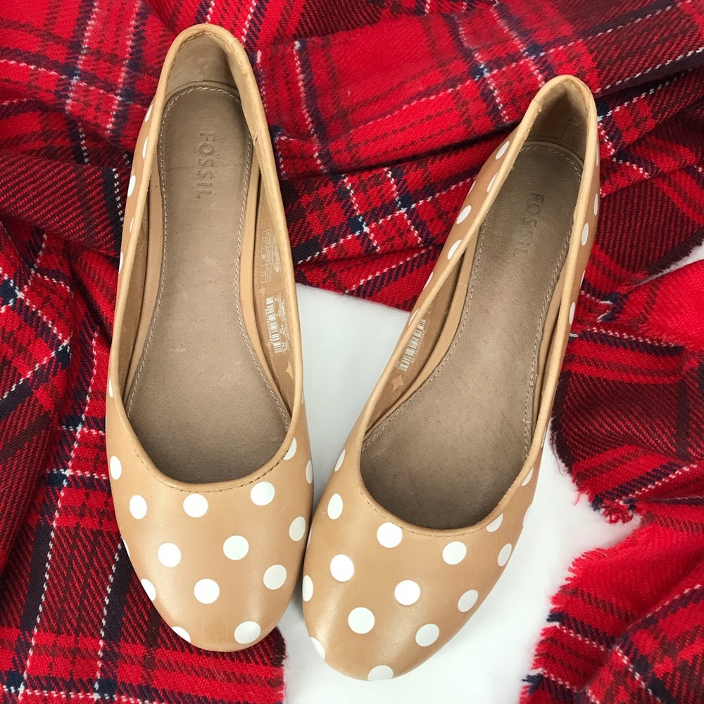 Fossil Mini Polka Dot Slip On Ballet Flats Tan